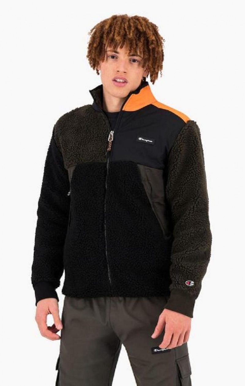 Sudaderas Champion Patchwork Zip-Up Teddy Sweatshirt Negras | 3460-ILWFH