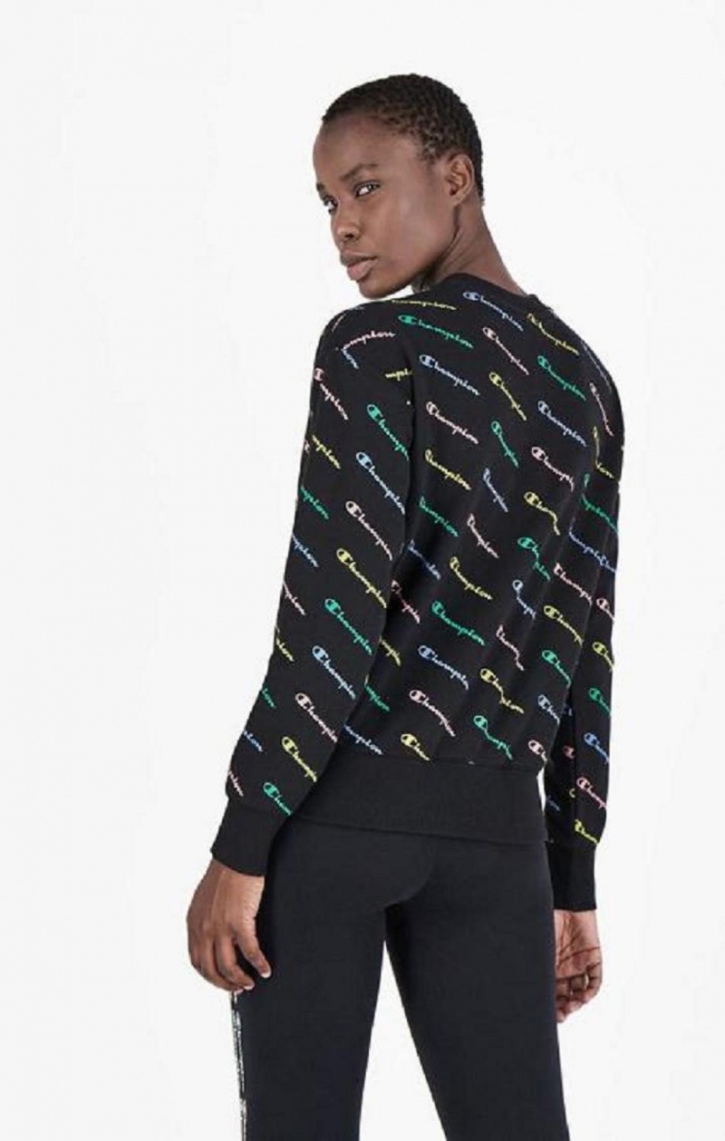 Sudaderas Champion Repeat Rainbow Script Logo Print Sweatshirt Negras | 4076-ESPID