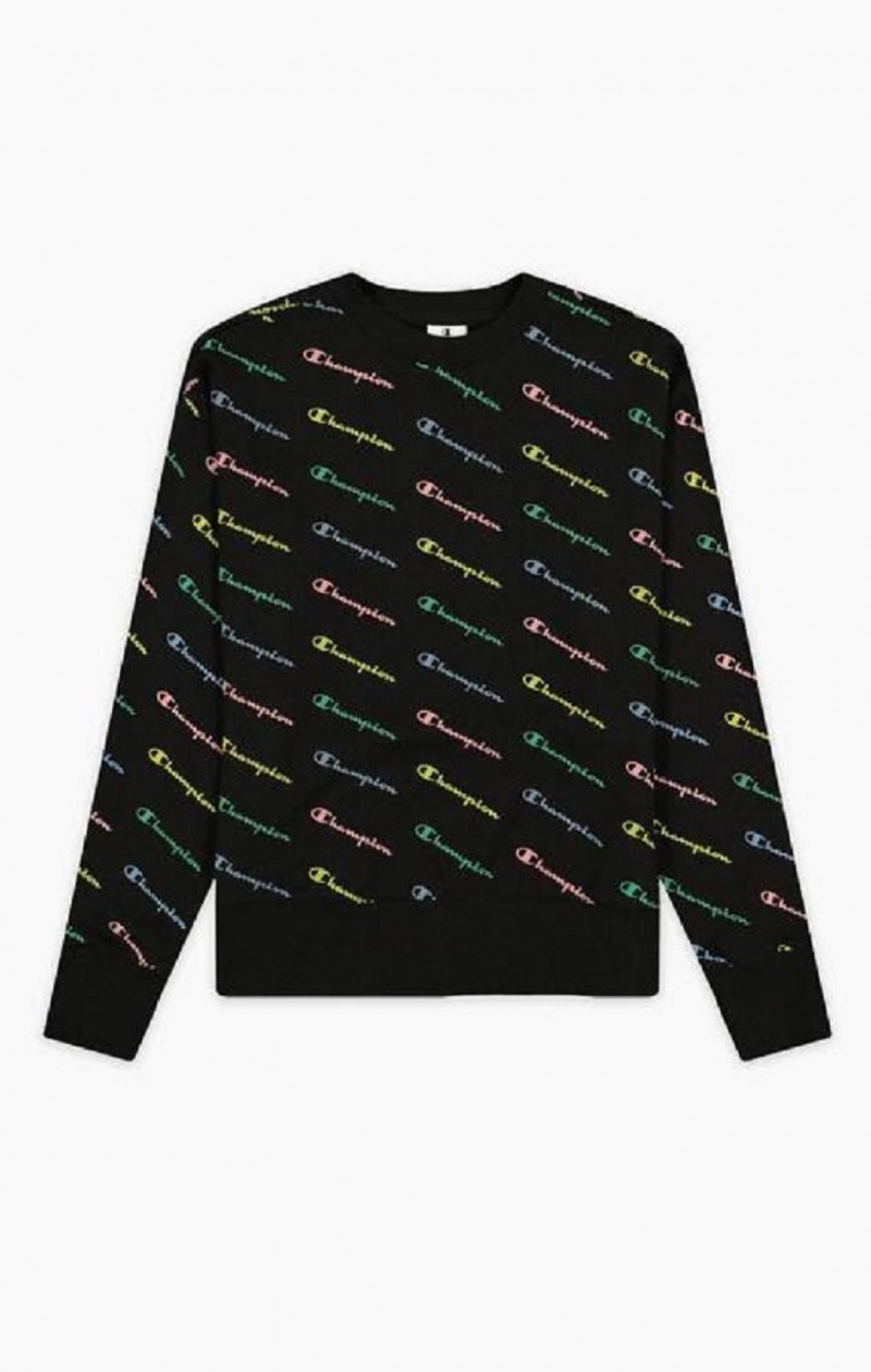 Sudaderas Champion Repeat Rainbow Script Logo Print Sweatshirt Negras | 4076-ESPID