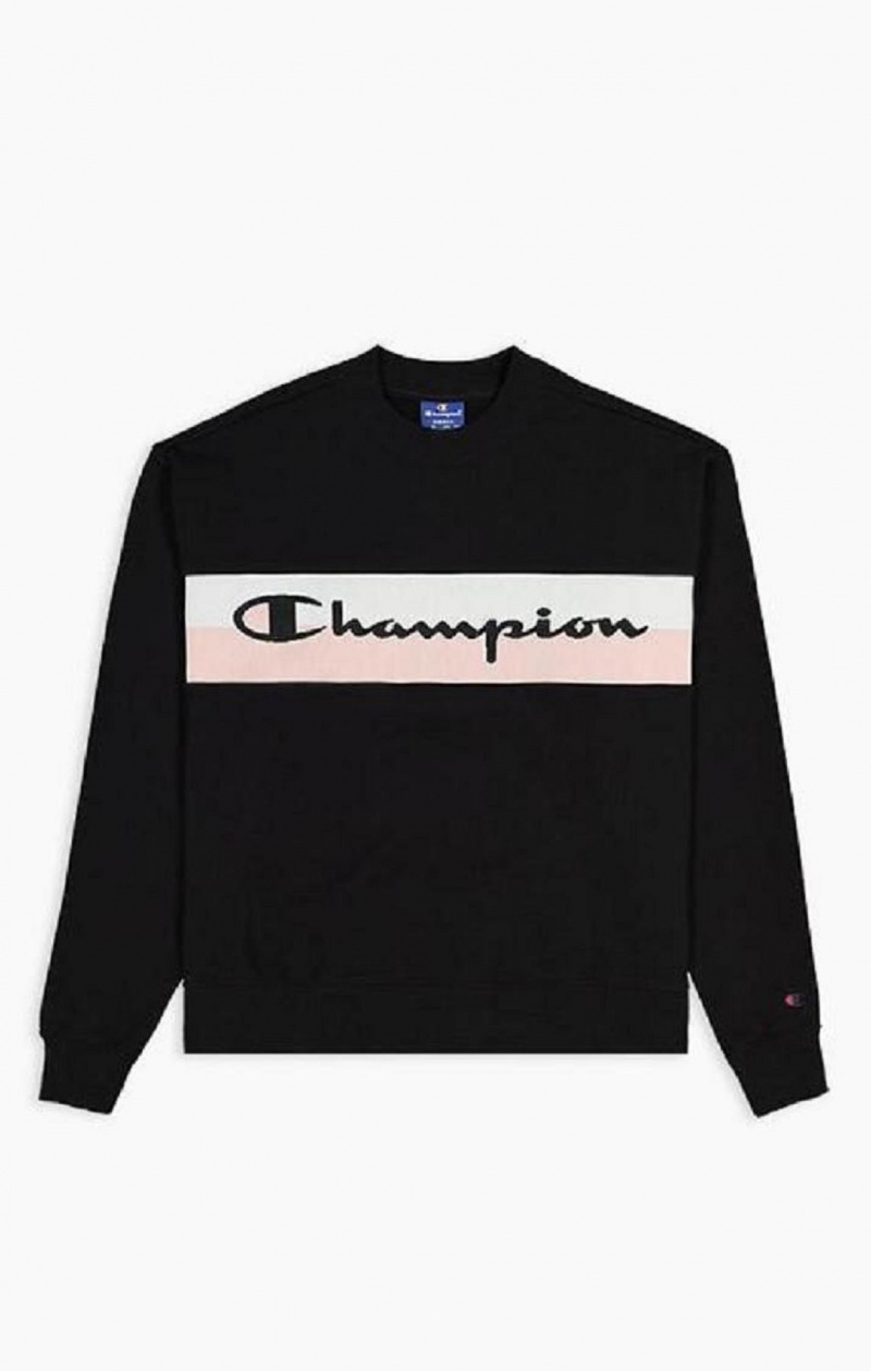 Sudaderas Champion Rib Insert Script Logo Algodon Terry Sweatshirt Negras | 8679-AGMKL