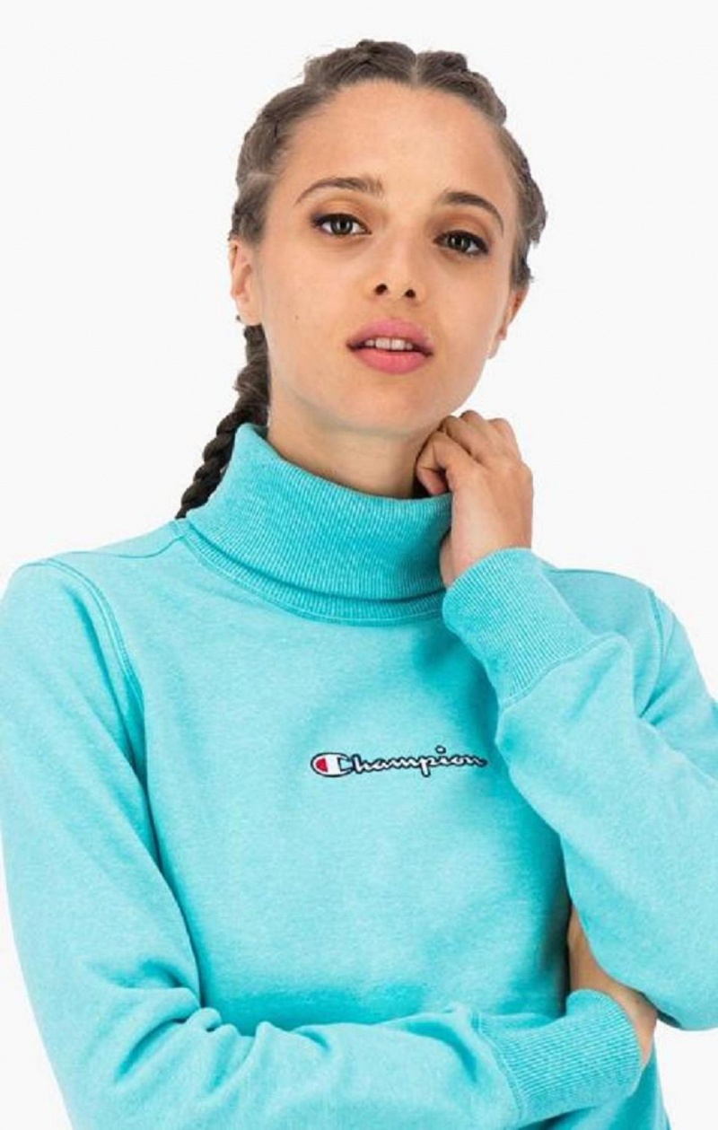 Sudaderas Champion Satin Stitch Script Logo Sweatshirt Turquesa | 5392-KJGTZ