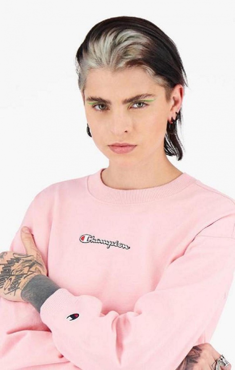 Sudaderas Champion Script Logo Cropped Boxy Sweatshirt Rosas | 5604-CLAFP