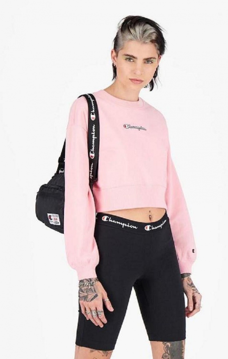 Sudaderas Champion Script Logo Cropped Boxy Sweatshirt Rosas | 5604-CLAFP