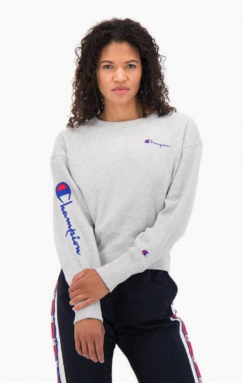 Sudaderas Champion Script Logo High Rib Reverse Weave Sweatshirt Gris Claro | 6193-NBAVD