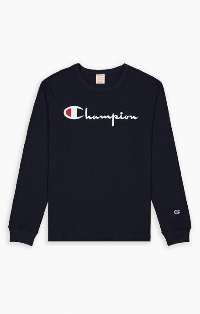 Sudaderas Champion Script Logo Jersey Sweatshirt Azules Oscuro | 3269-ZPCUG