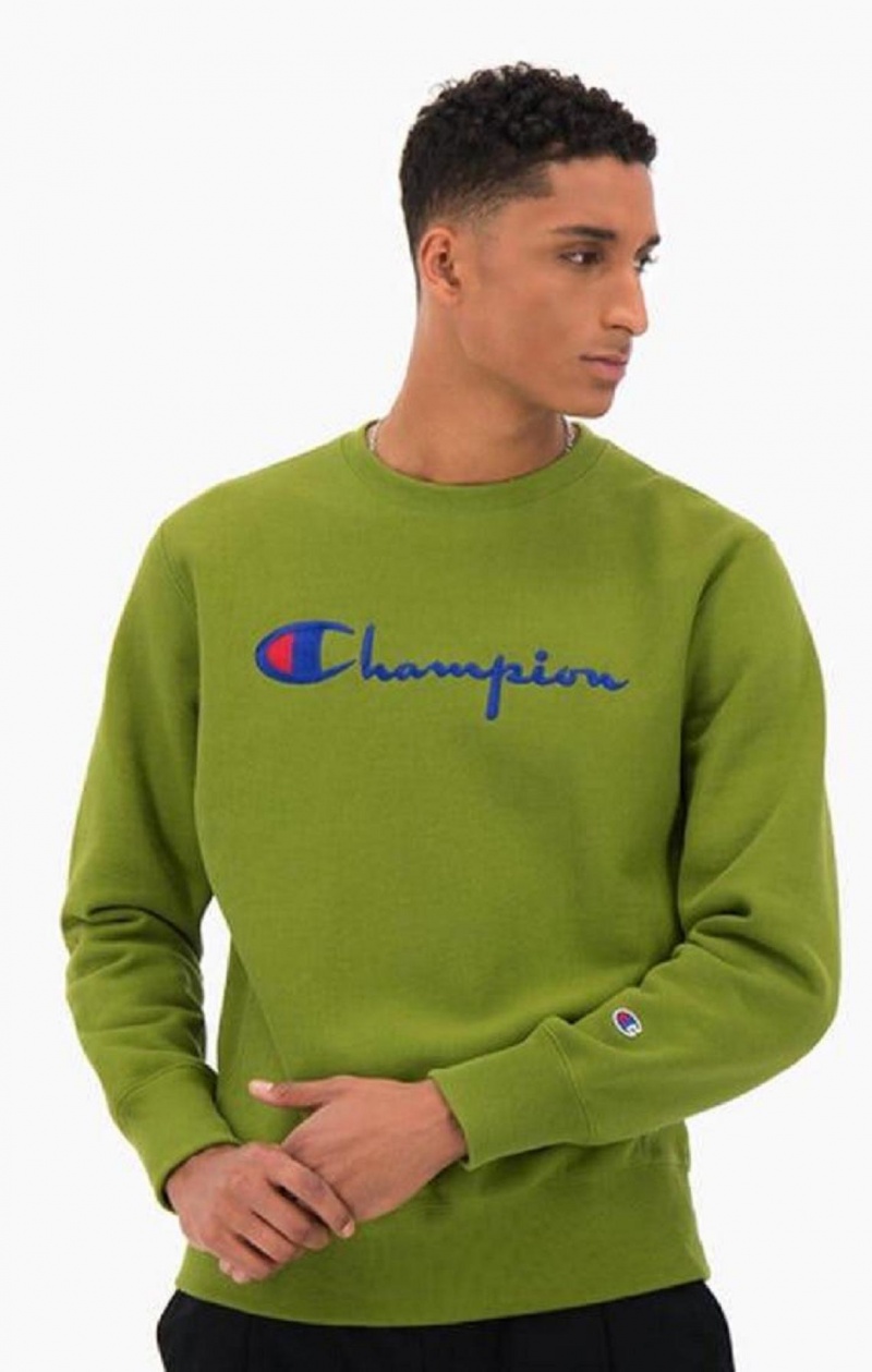 Sudaderas Champion Script Logo Reverse Weave Sweatshirt Verde | 3620-KVPML