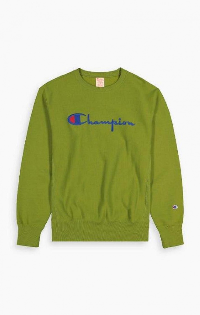 Sudaderas Champion Script Logo Reverse Weave Sweatshirt Verde | 3620-KVPML