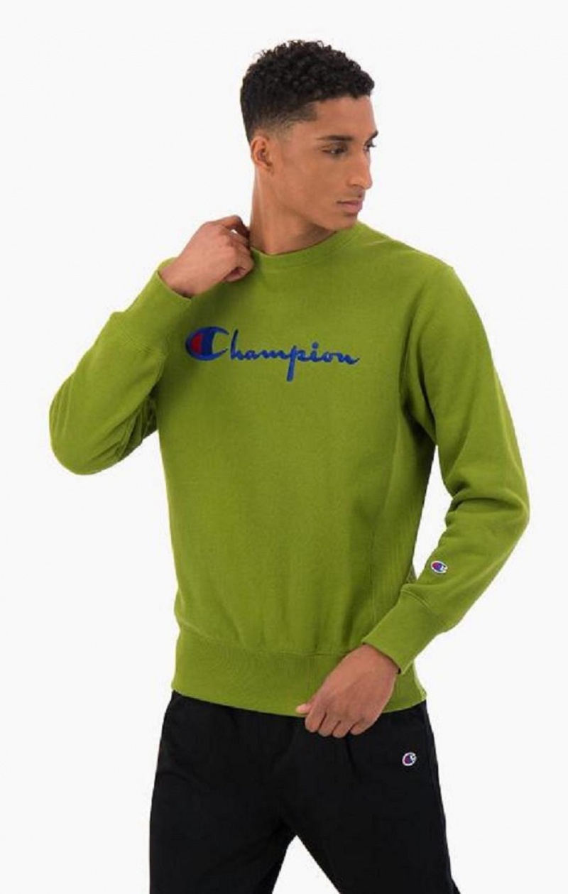 Sudaderas Champion Script Logo Reverse Weave Sweatshirt Verde | 3620-KVPML