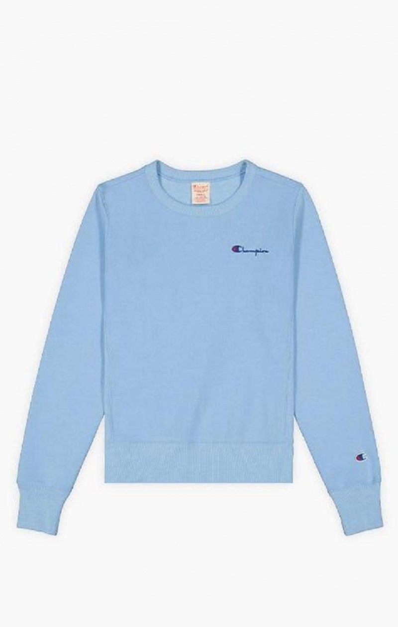 Sudaderas Champion Small Script Logo Reverse Weave Sweatshirt Azules Claro | 9574-OPFQS