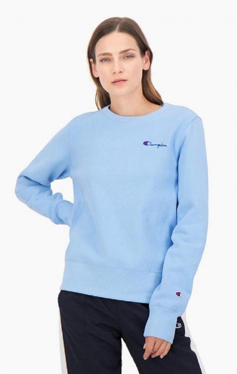 Sudaderas Champion Small Script Logo Reverse Weave Sweatshirt Azules Claro | 9574-OPFQS