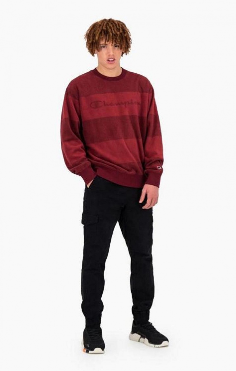 Sudaderas Champion Tonal Stripe Script Logo Fleece Sweatshirt Burdeos | 6028-OPLXZ