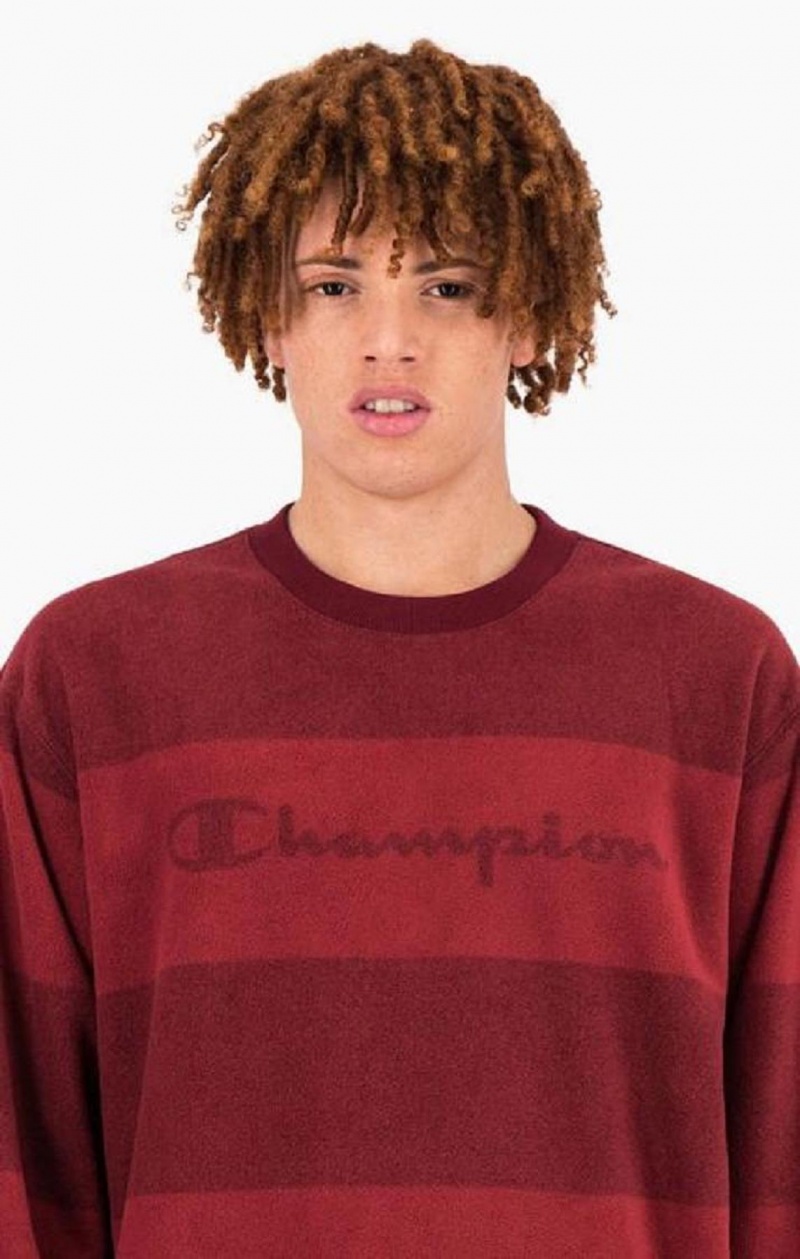 Sudaderas Champion Tonal Stripe Script Logo Fleece Sweatshirt Burdeos | 6028-OPLXZ