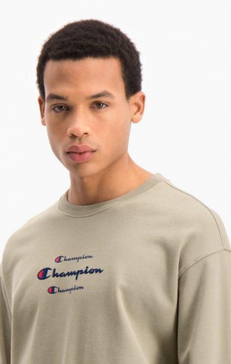 Sudaderas Champion Triple Script Logo Cargo Pocket Sweatshirt Beige | 1539-PLXKF