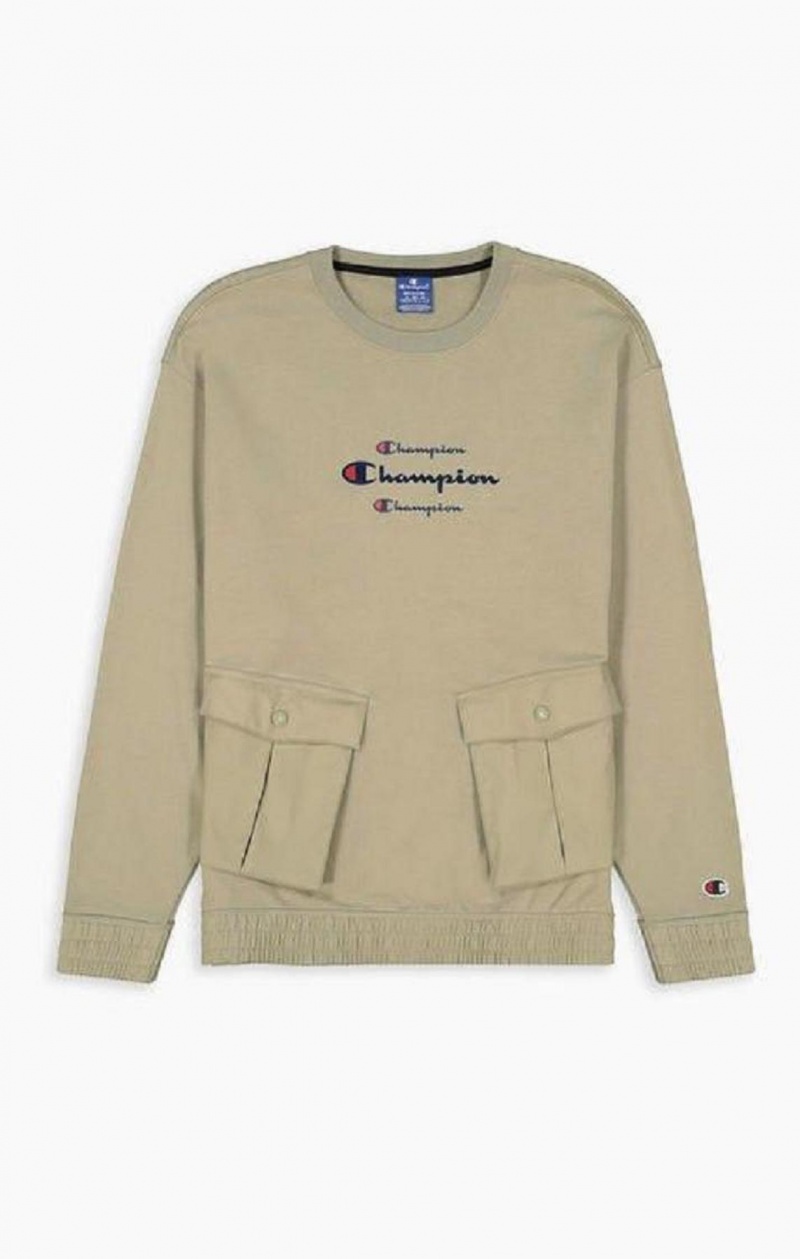 Sudaderas Champion Triple Script Logo Cargo Pocket Sweatshirt Beige | 1539-PLXKF