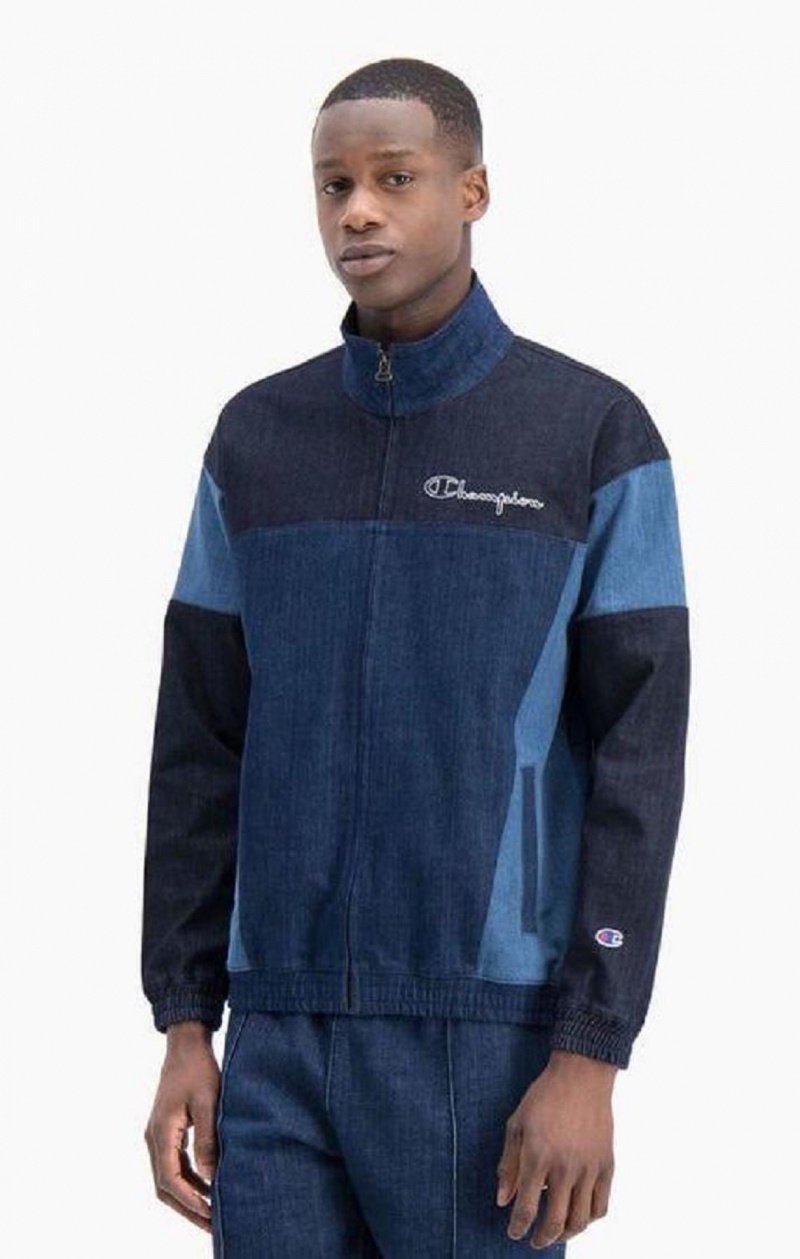 Sudaderas Champion Zip-Up Denim Patchwork Sweatshirt Turquesa Azules | 0581-PDHBR