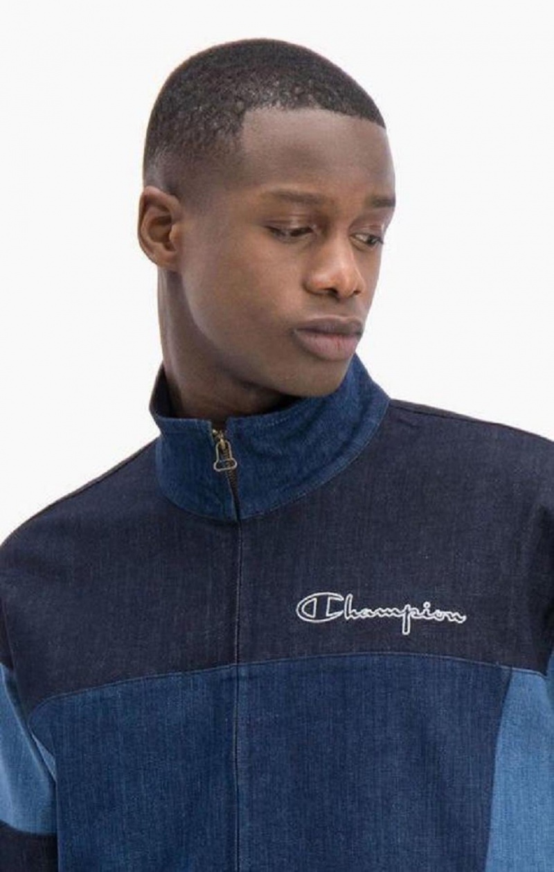 Sudaderas Champion Zip-Up Denim Patchwork Sweatshirt Turquesa Azules | 0581-PDHBR