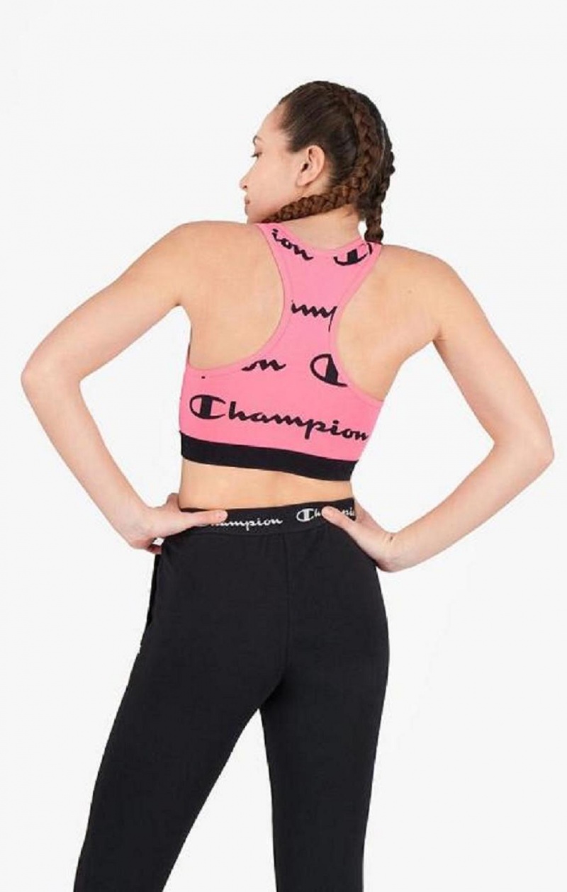 Sujetador Deportivo Champion Script Logo Print Racer Back Sports Bra Fucsia | 8247-OFTXR