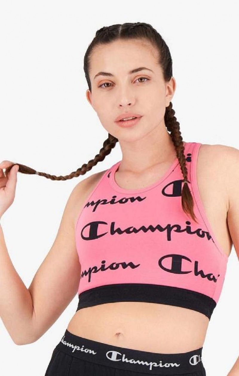 Sujetador Deportivo Champion Script Logo Print Racer Back Sports Bra Fucsia | 8247-OFTXR