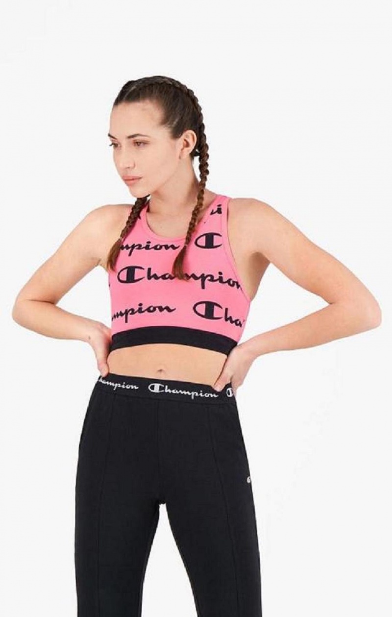 Sujetador Deportivo Champion Script Logo Print Racer Back Sports Bra Fucsia | 8247-OFTXR