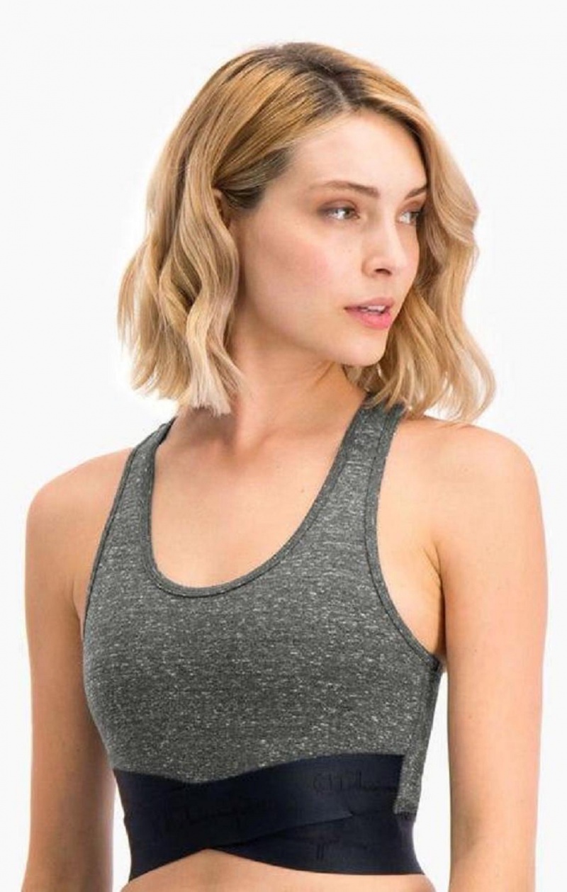 Sujetador Deportivo Champion Script Logo Crossover Sports Bra Gris Oscuro | 8495-WSYRP