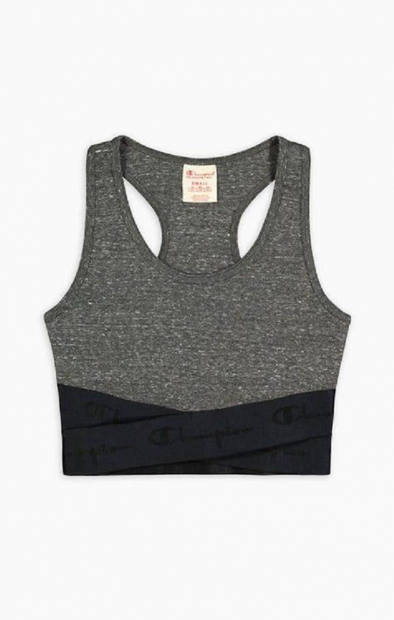 Sujetador Deportivo Champion Script Logo Crossover Sports Bra Gris Oscuro | 8495-WSYRP