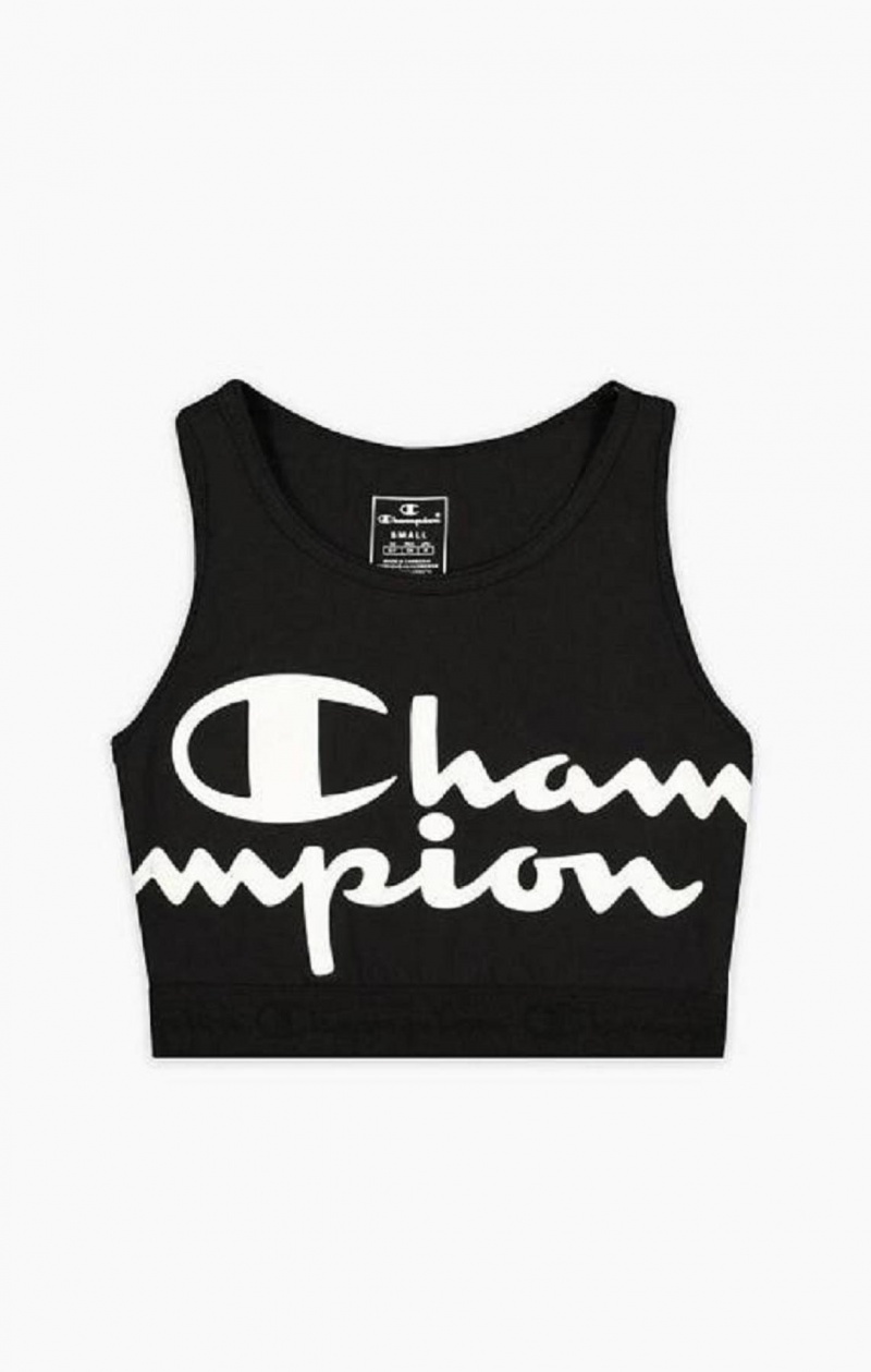 Sujetador Deportivo Champion Script Logo Print Racer Back Sports Bra Negras | 3051-ZICTJ