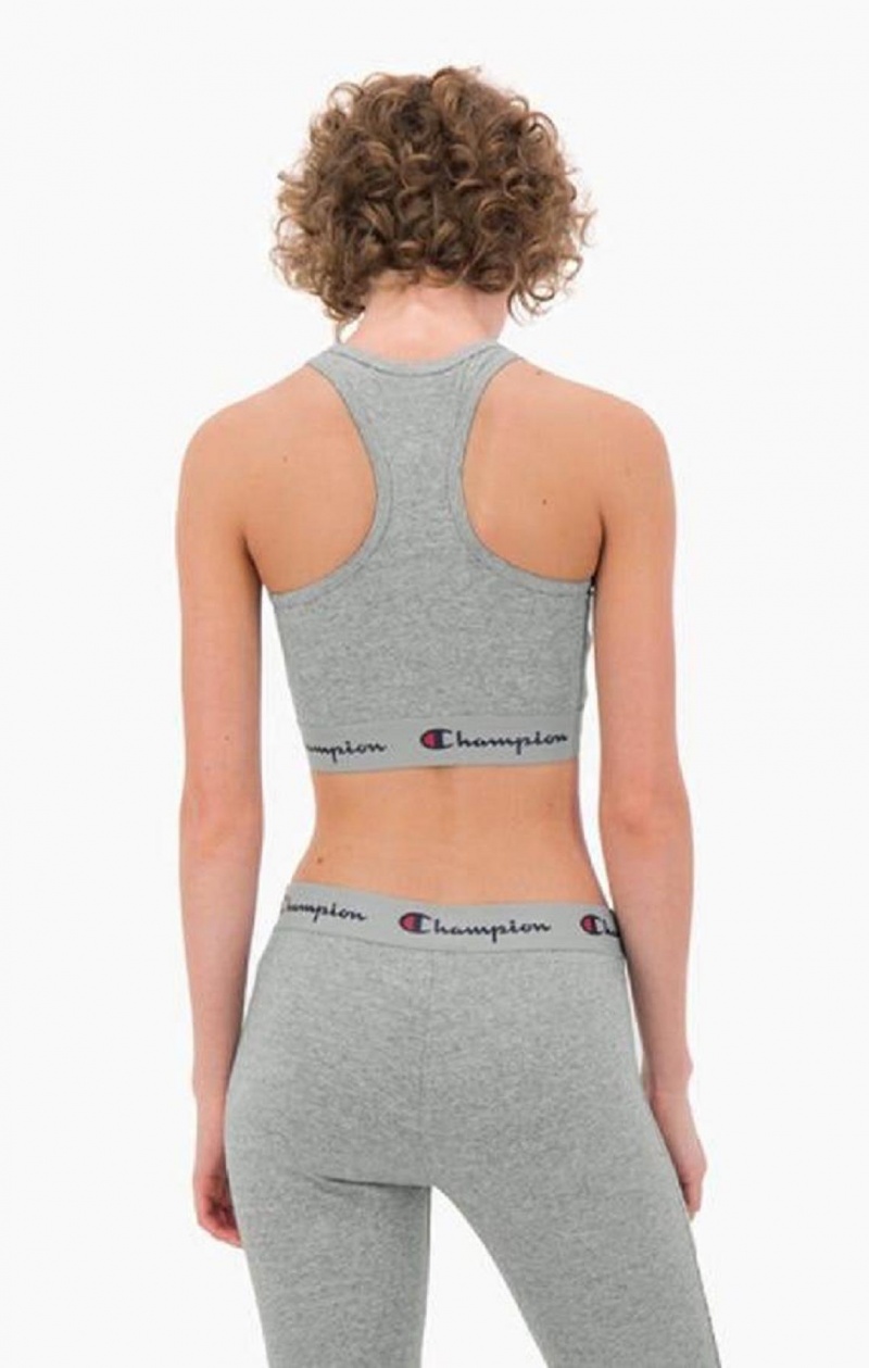 Sujetador Deportivo Champion Script Logo Cintura Racer Back Sports Bra Gris Claro | 2936-URNQF