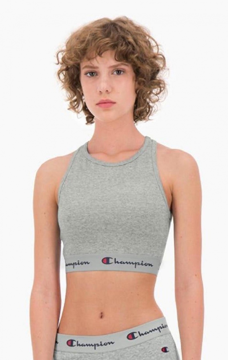 Sujetador Deportivo Champion Script Logo Cintura Racer Back Sports Bra Gris Claro | 2936-URNQF