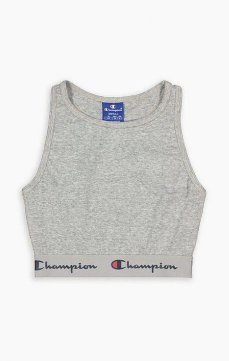 Sujetador Deportivo Champion Script Logo Cintura Racer Back Sports Bra Gris Claro | 2936-URNQF