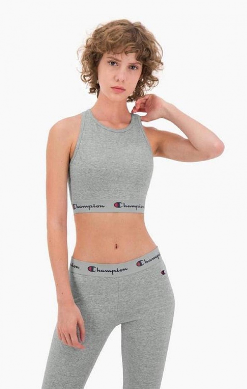 Sujetador Deportivo Champion Script Logo Cintura Racer Back Sports Bra Gris Claro | 2936-URNQF