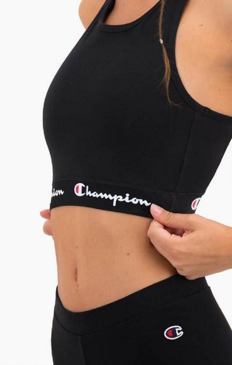 Sujetador Deportivo Champion Script Logo Cintura Racer Back Sports Bra Negras | 1706-VUCHG