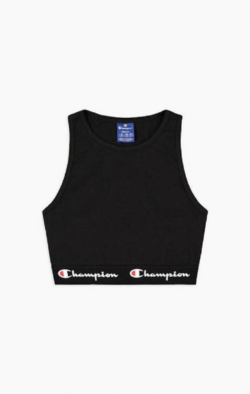 Sujetador Deportivo Champion Script Logo Cintura Racer Back Sports Bra Negras | 2450-ITWFJ