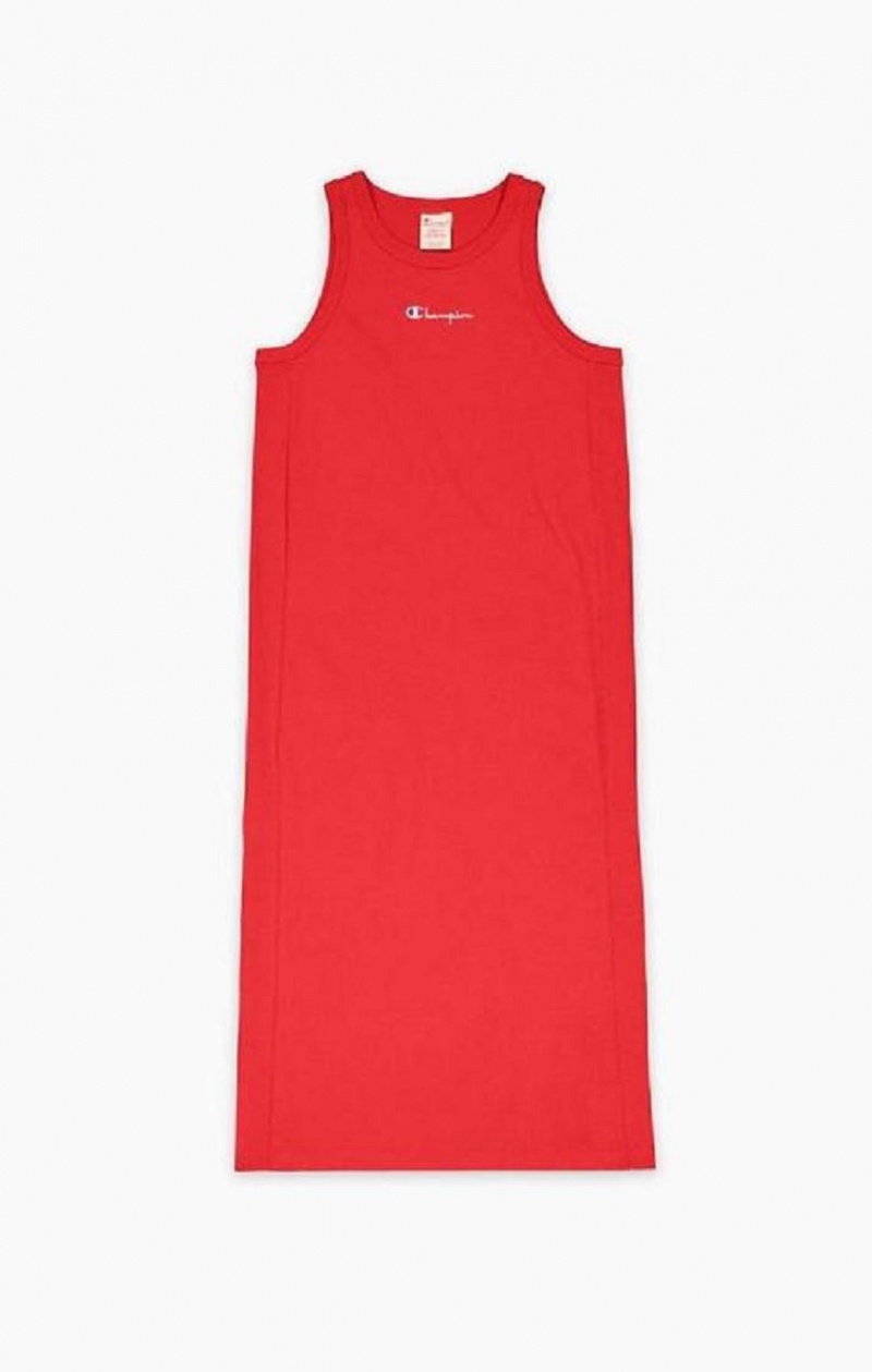 Vestido Champion Acanalado Insert Script Logo Midi Tank Vestido Rojas | 3764-FVEJY