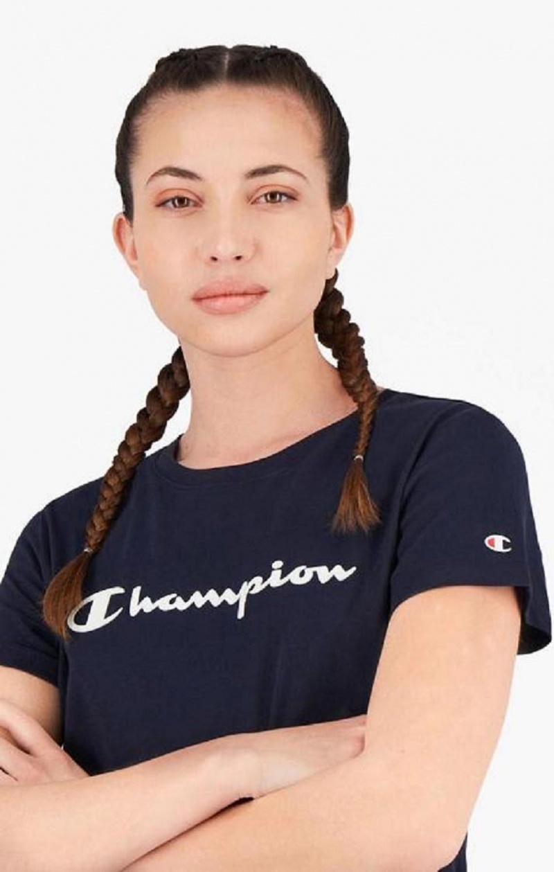 Vestido Champion Rubber Script Logo T-Shirt Vestido Azules Oscuro | 7498-BGPTX