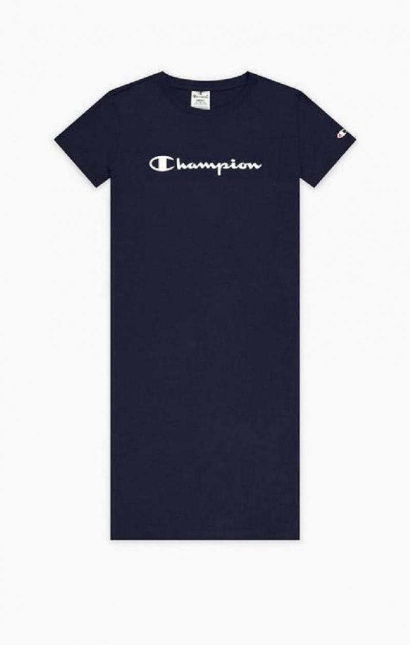 Vestido Champion Rubber Script Logo T-Shirt Vestido Azules Oscuro | 7498-BGPTX