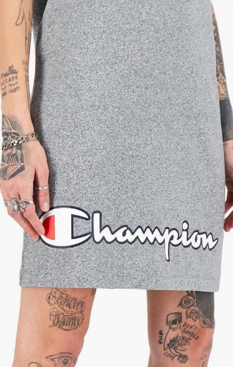 Vestido Champion Script Logo Acanalado Trim Tank Midi Vestido Gris Oscuro | 0628-SNIPQ