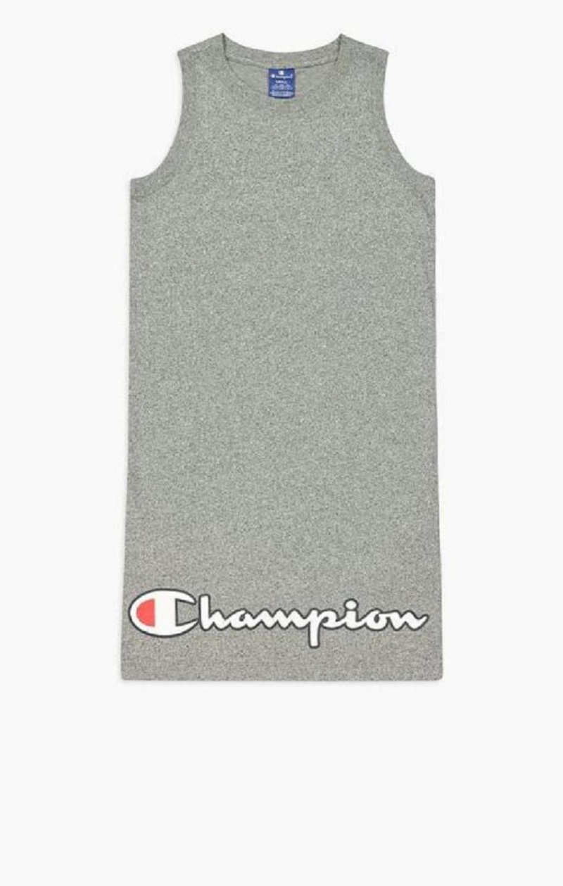 Vestido Champion Script Logo Acanalado Trim Tank Midi Vestido Gris Oscuro | 0628-SNIPQ