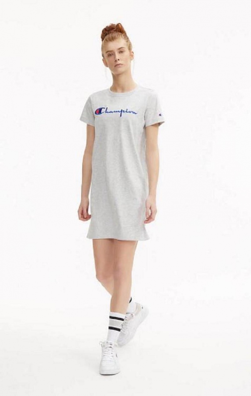 Vestido Champion Script Logo Midi T-Shirt Vestido Gris Claro | 0847-BXRGL