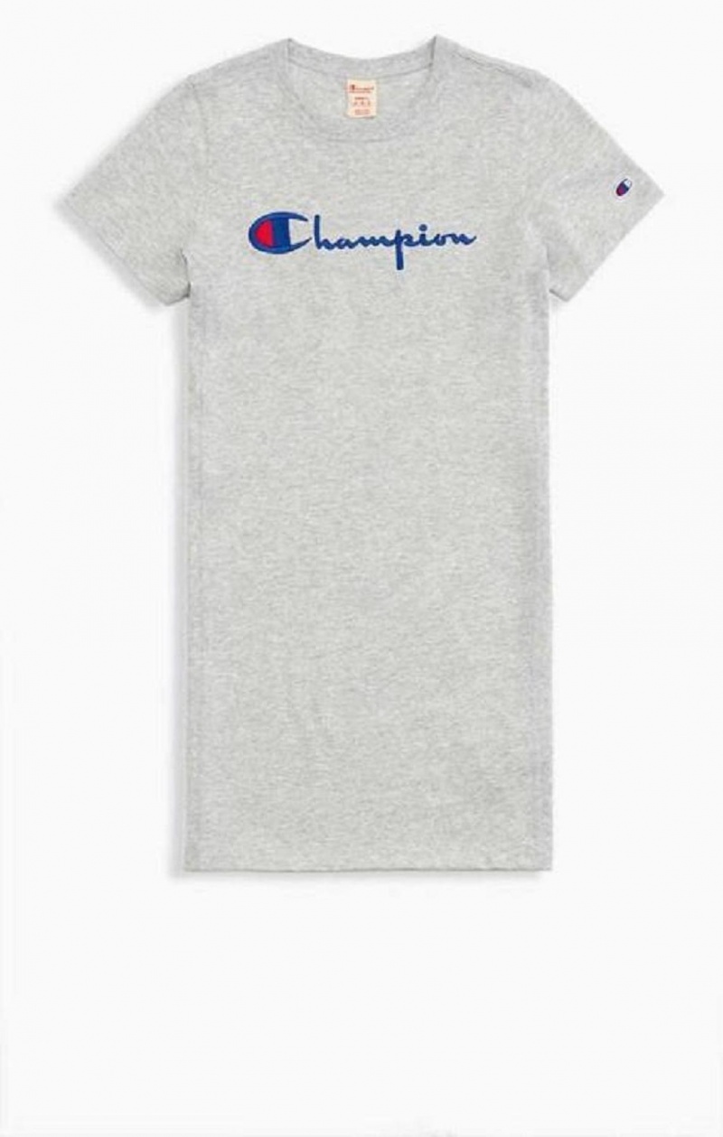 Vestido Champion Script Logo Midi T-Shirt Vestido Gris Claro | 0847-BXRGL