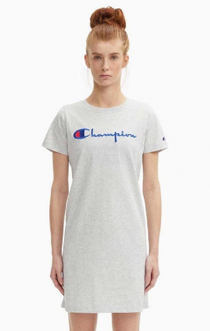 Vestido Champion Script Logo Midi T-Shirt Vestido Gris Claro | 0847-BXRGL