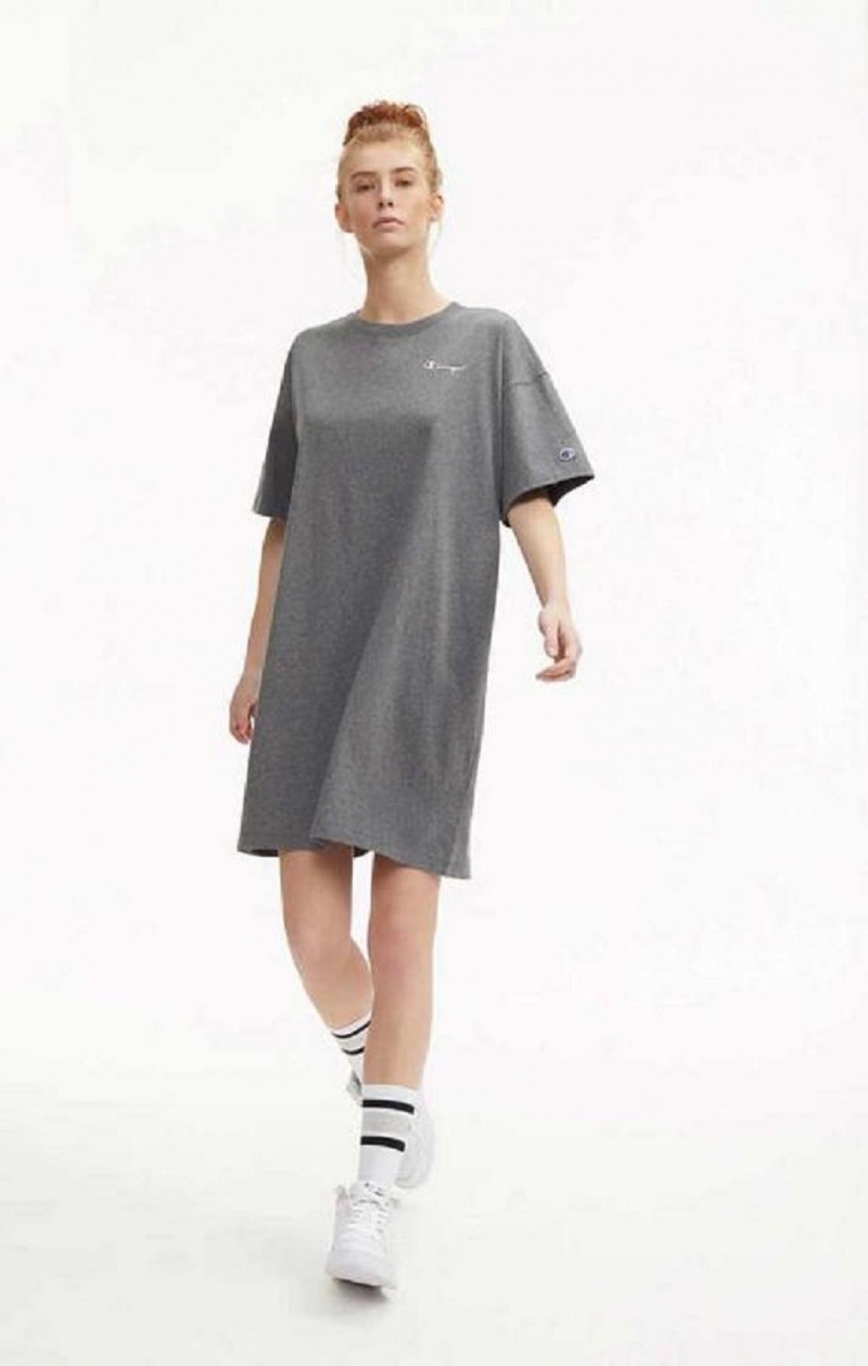 Vestido Champion Small Script Logo Oversized T-Shirt Vestido Gris Oscuro | 8520-YXRBU