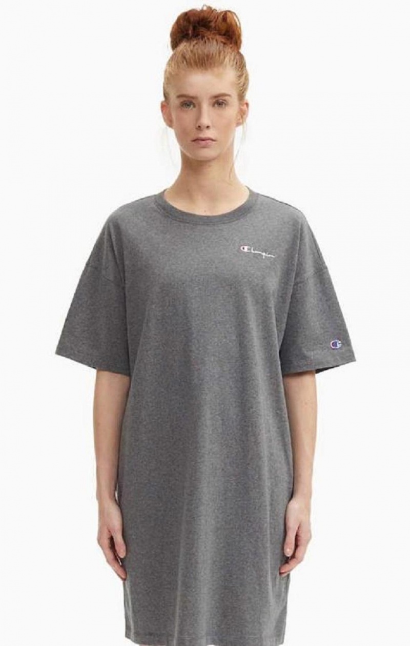 Vestido Champion Small Script Logo Oversized T-Shirt Vestido Gris Oscuro | 8520-YXRBU