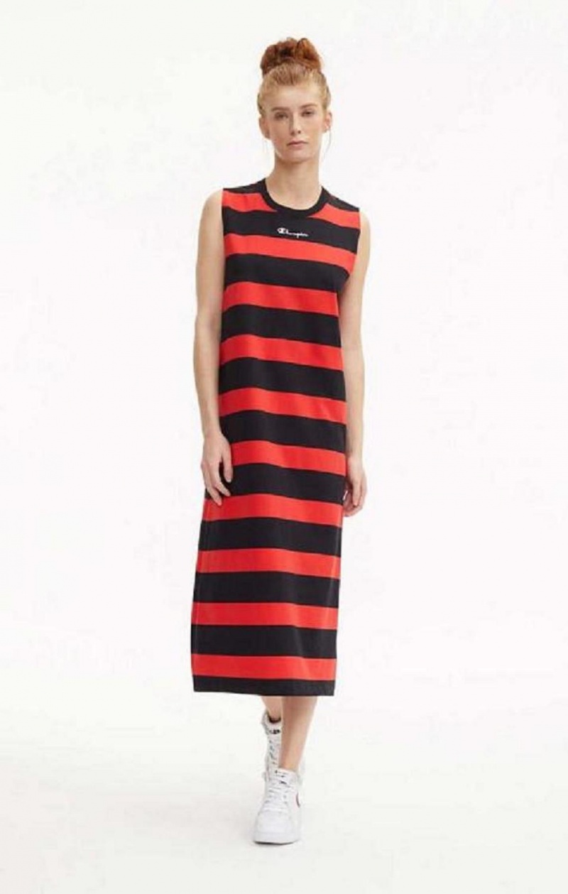 Vestido Champion Stripe Tank Jersey Maxi Vestido Rojas Negras | 5793-YCUQA