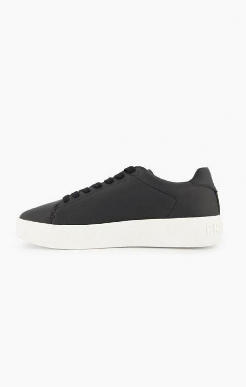 Zapatillas Champion Script Logo Faux Cuero Plataforma Trainers Negras | 0726-HBKCA