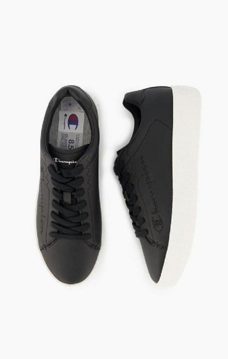 Zapatillas Champion Script Logo Faux Cuero Plataforma Trainers Negras | 0726-HBKCA