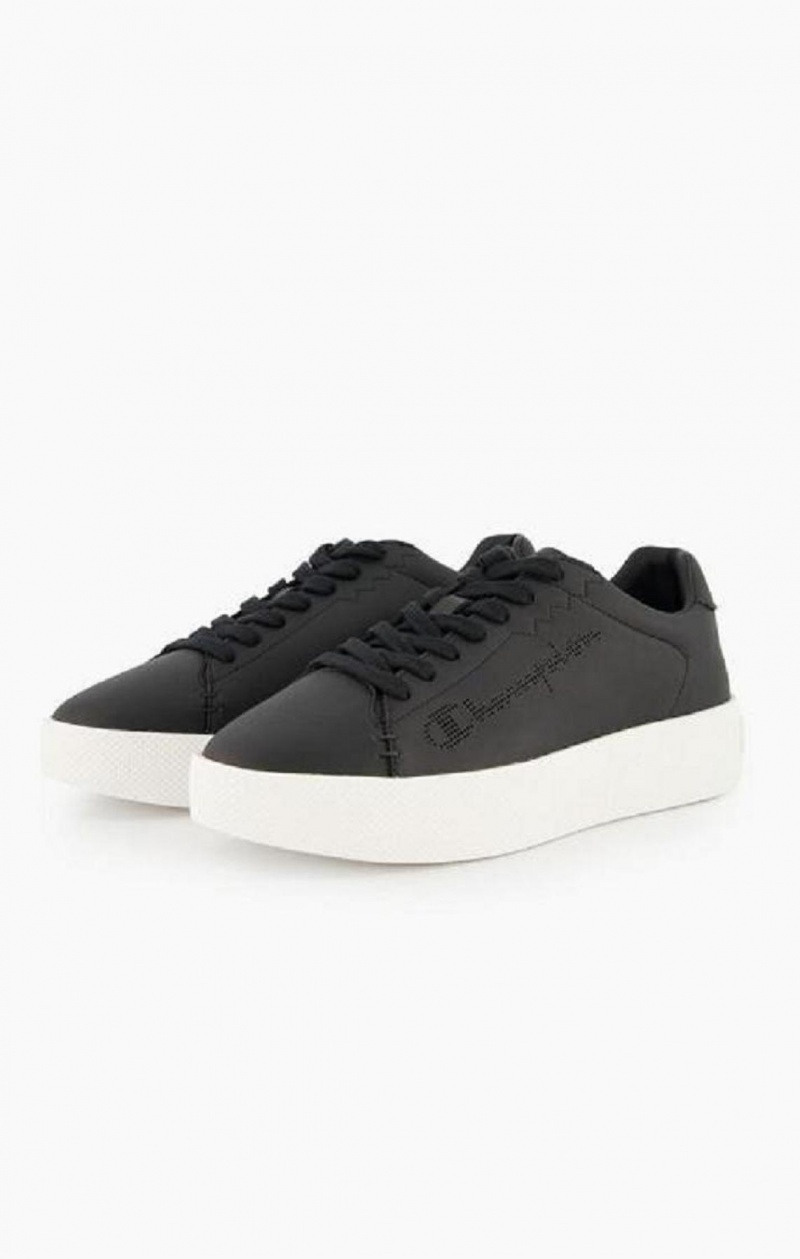 Zapatillas Champion Script Logo Faux Cuero Plataforma Trainers Negras | 0726-HBKCA