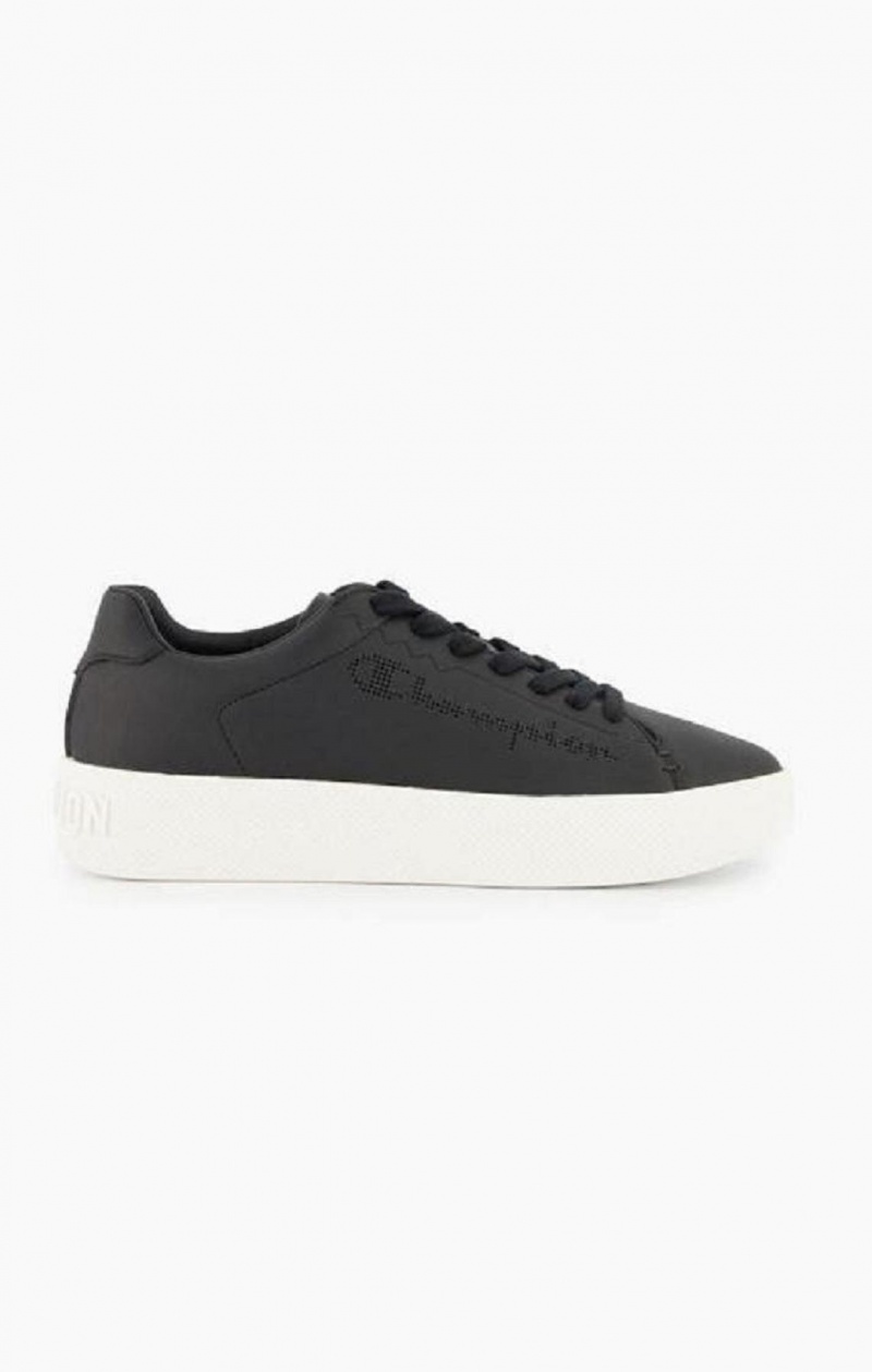 Zapatillas Champion Script Logo Faux Cuero Plataforma Trainers Negras | 0726-HBKCA